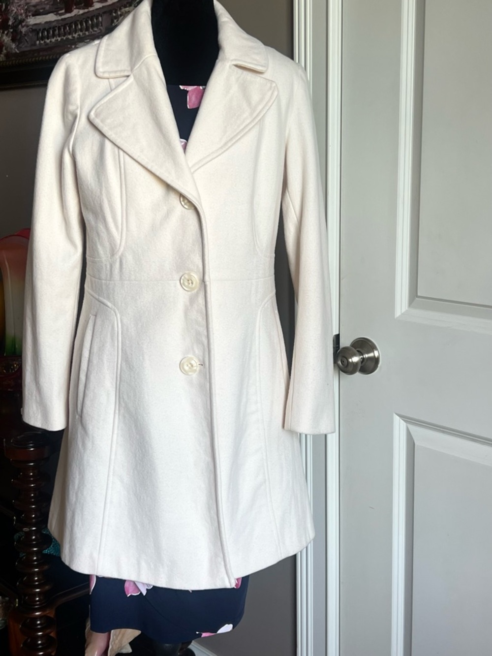 Anne Klein Cream Wool-Blend Pea Coat